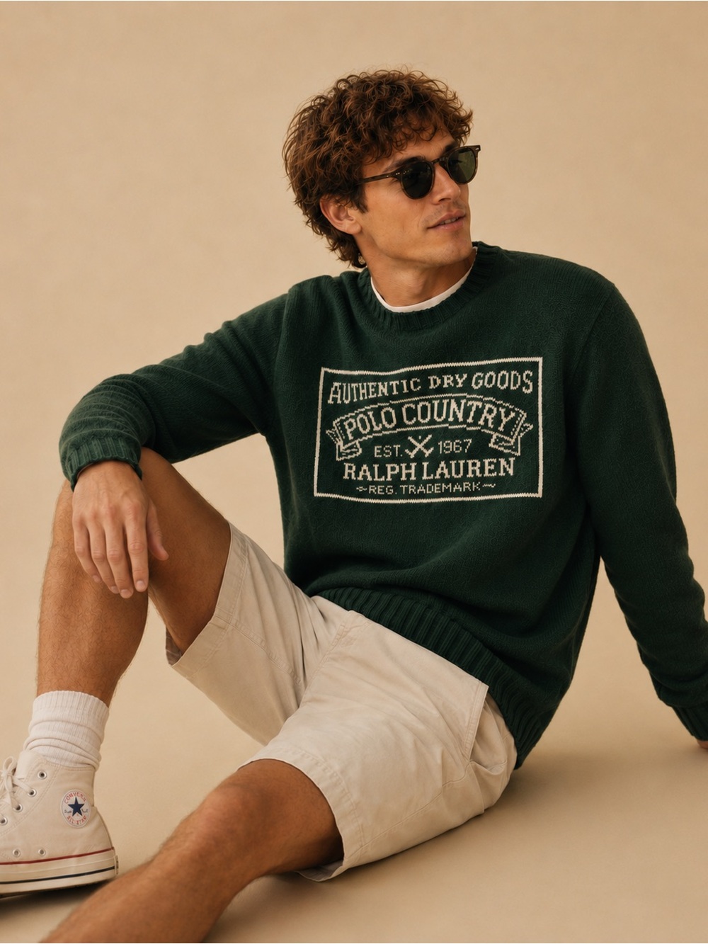 Polo Country Ralph Lauren Forest Green Logo Crewneck Wool  Sweater